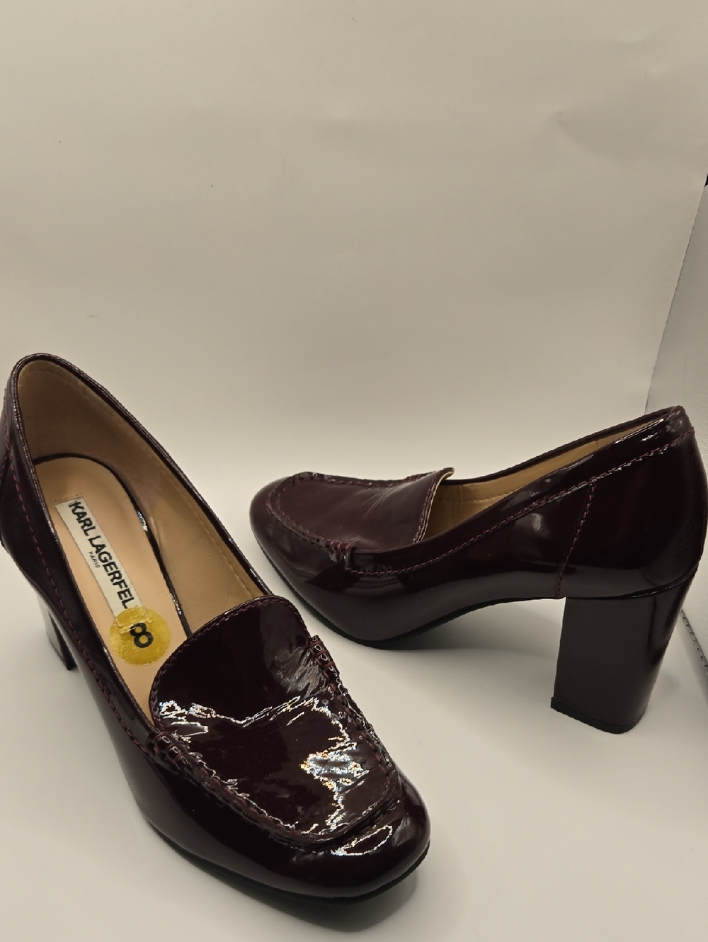 Karl Lagerfeld Women's Dark Burgundy Patent Leather Block Heel Loafers
